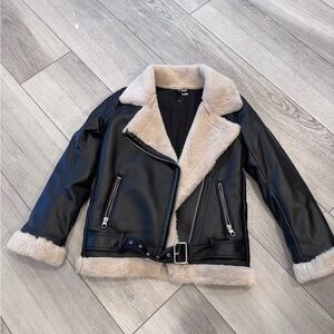 H&M Black and Cream Faux Leather Jacket